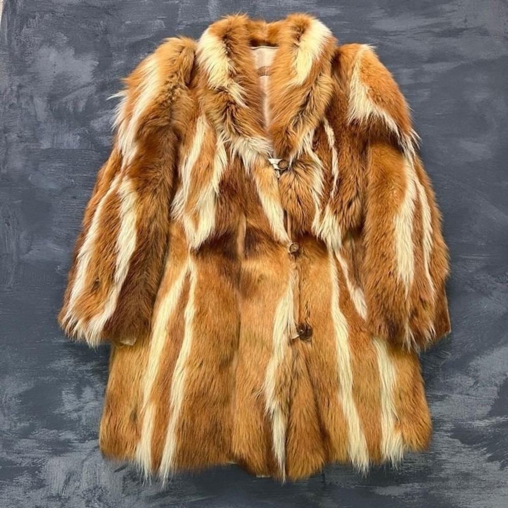 Vintage Turkis Tukku Fur Jacketโ Women's Orange 1980s Finland